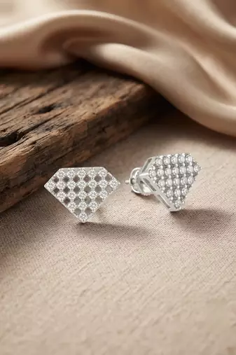 925 silver earrings diamond shape lattice stud earrings for women