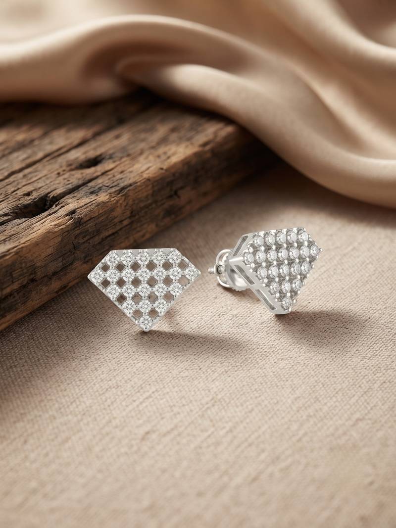 925 silver earrings diamond shape lattice stud earrings for women