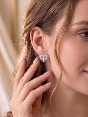 925 silver earrings diamond shape lattice stud earrings for women 2