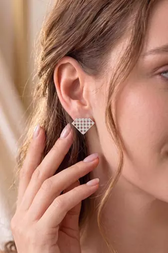 925 silver earrings diamond shape lattice stud earrings for women
