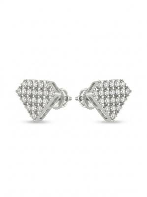 925 silver earrings diamond shape lattice stud earrings for women 3