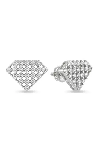 925 silver earrings diamond shape lattice stud earrings for women