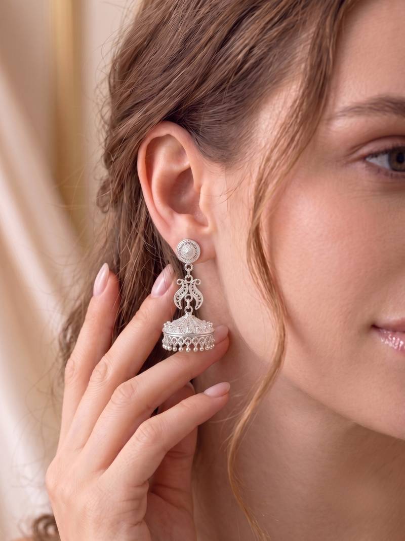 925 silver earrings traditional filigree jhumka earrings for women