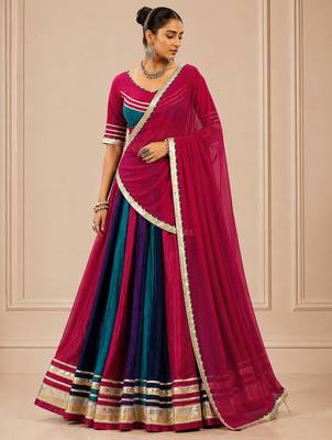 Multicolor Navratri Chinon Lehenga Set with Gotta Patti Work 4