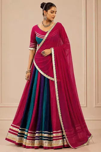 Multicolor Navratri Chinon Lehenga Set with Gotta Patti Work