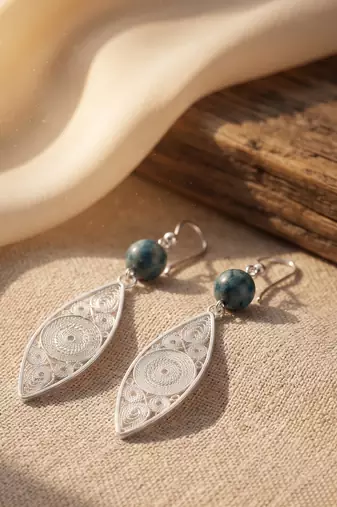 925 silver earrings blue stone filigree drop earrings for women