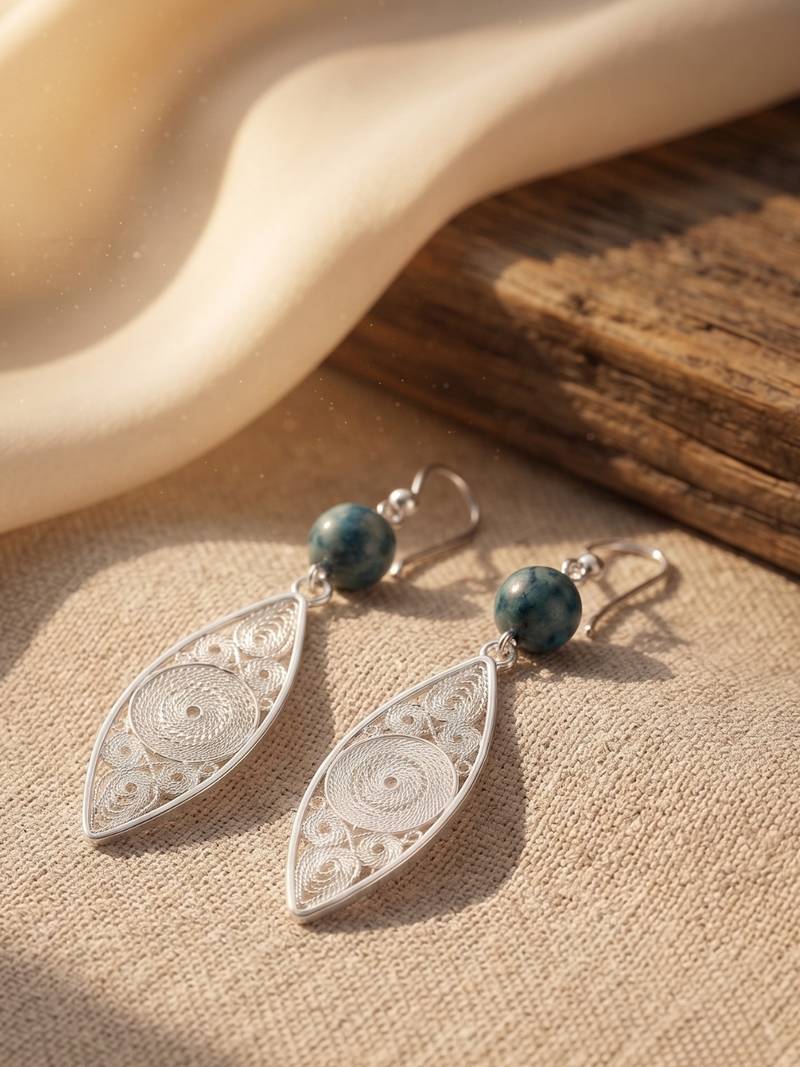 925 silver earrings blue stone filigree drop earrings for women