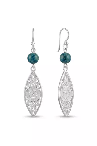925 silver earrings blue stone filigree drop earrings for women