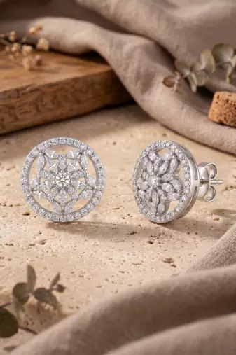 925 silver earrings floral cz stud earrings for women
