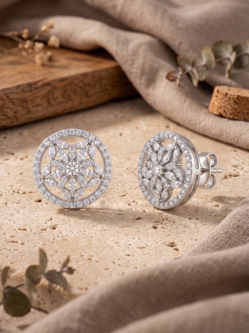 925 silver earrings floral cz stud earrings for women
