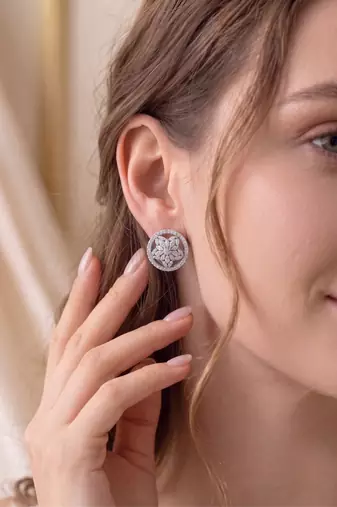 925 silver earrings floral cz stud earrings for women