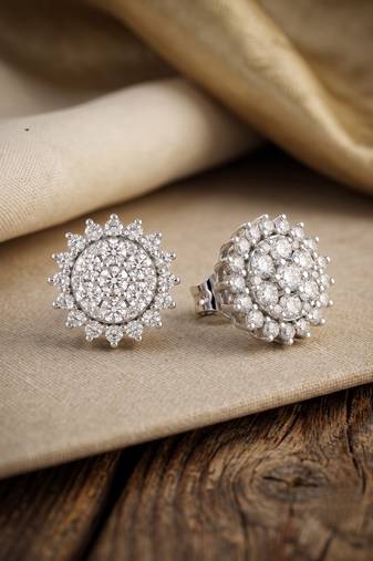 925 silver earrings sparkle flower studs for women