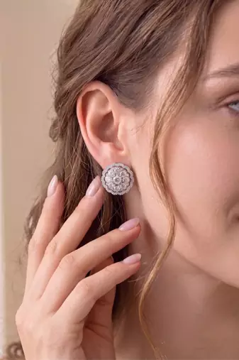 925 silver earrings sparkle flower studs for women