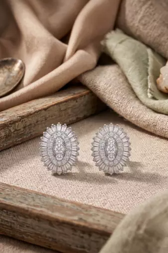925 silver oval halo stud earrings for women
