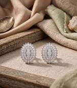 925 silver oval halo stud earrings for women