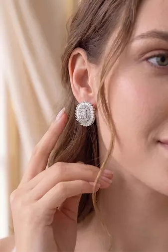 925 silver oval halo stud earrings for women