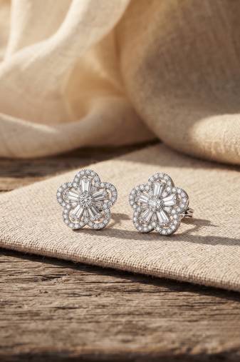 925 silver flower stud earrings for women