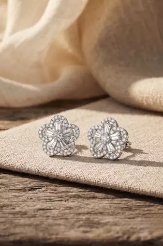 925 silver flower stud earrings for women