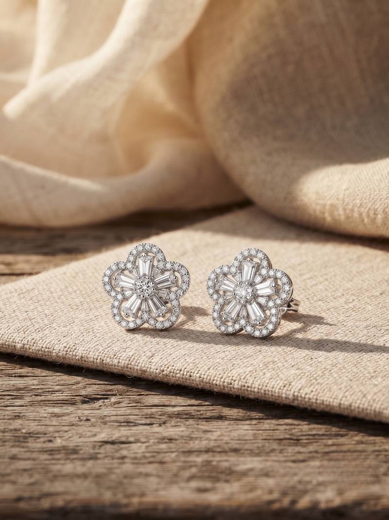 925 silver flower stud earrings for women