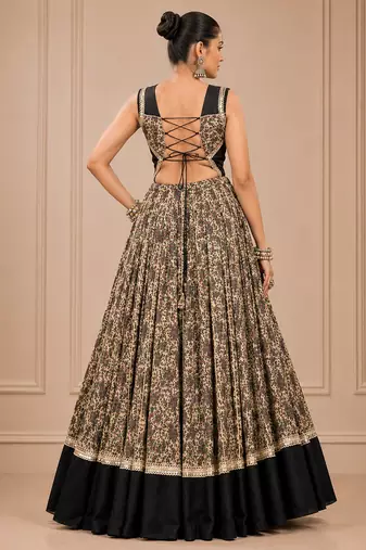 Black Navratri Chanderi Lehenga with Real Mirror Work