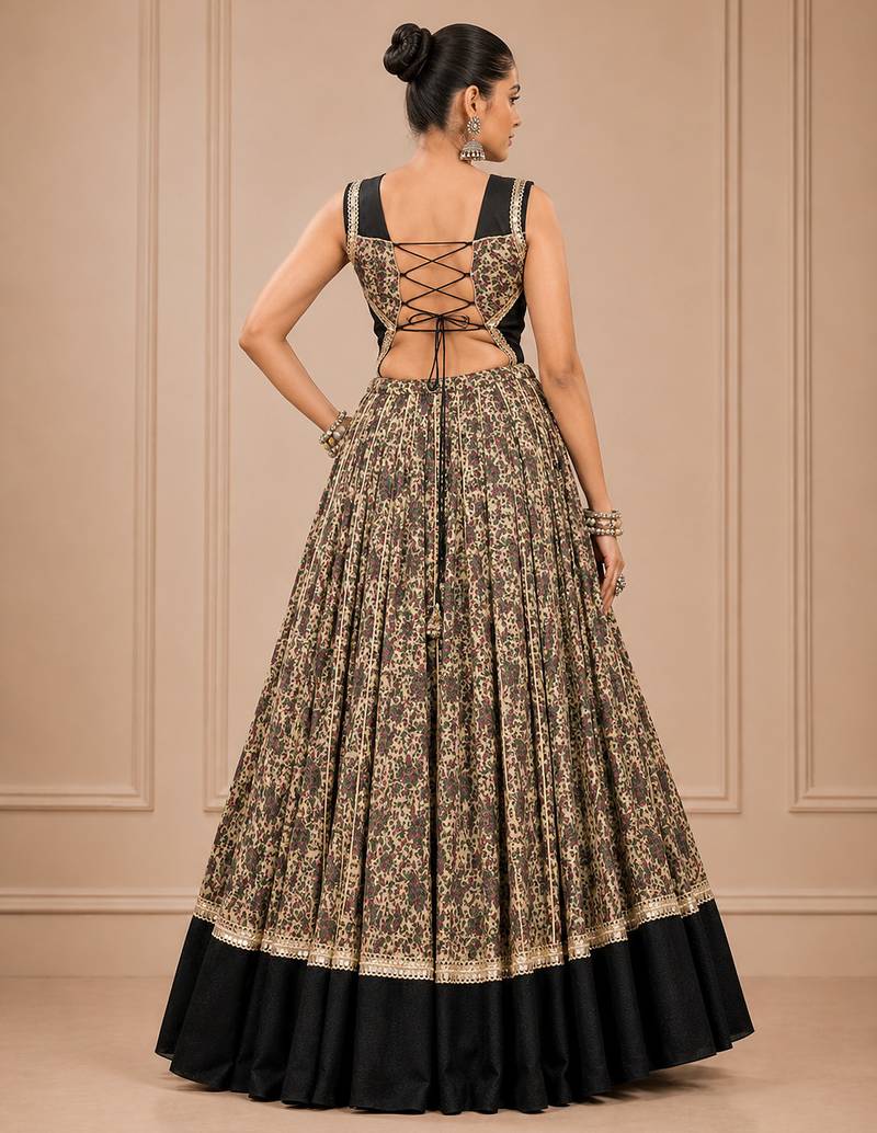 Black Navratri Chanderi Lehenga with Real Mirror Work