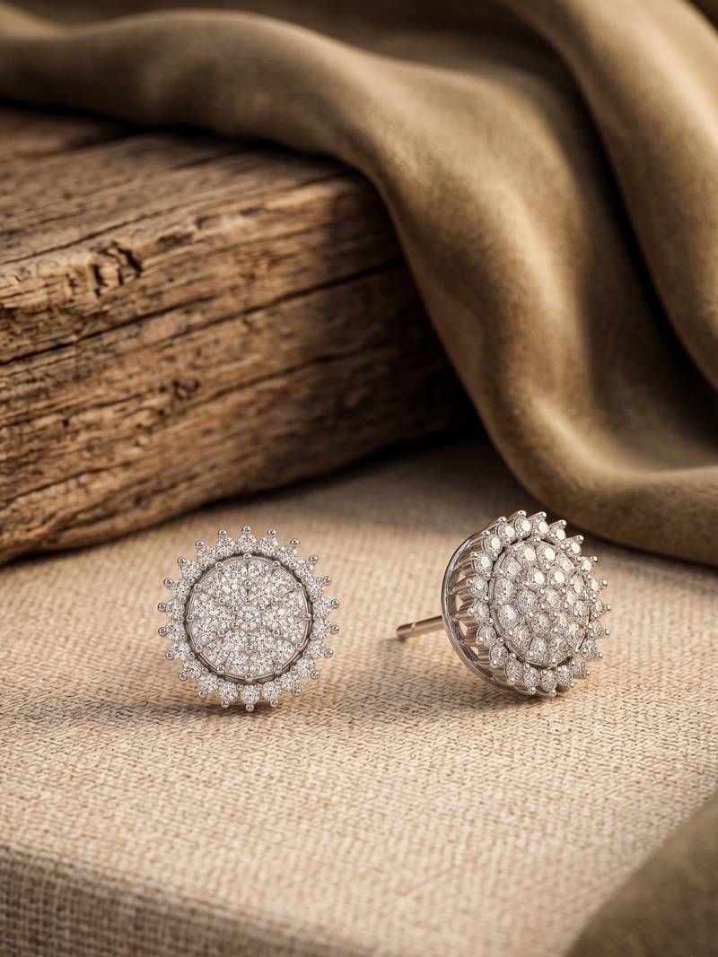 925 silver sunburst sparkle stud earrings for women