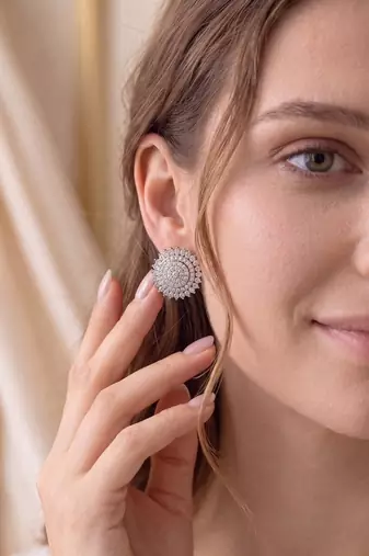 925 silver sunburst sparkle stud earrings for women