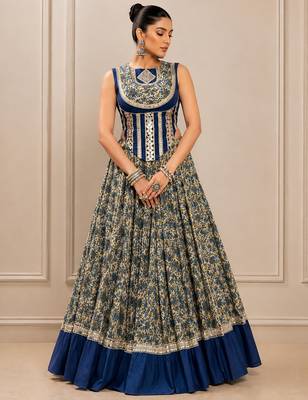 Navy Blue Navratri Chanderi Lehenga with Real Mirror Work 4