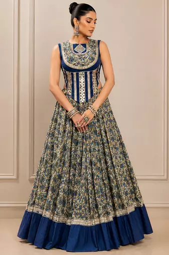 Navy Blue Navratri Chanderi Lehenga with Real Mirror Work