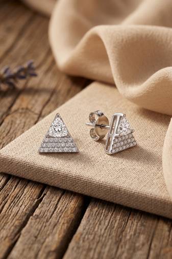 925 silver triangle sparkle stud earrings for women