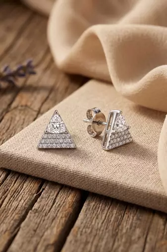 925 silver triangle sparkle stud earrings for women