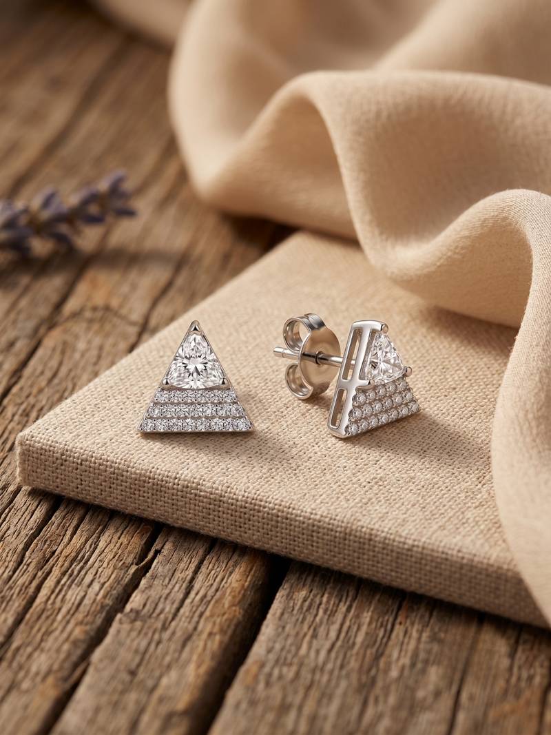 925 silver triangle sparkle stud earrings for women