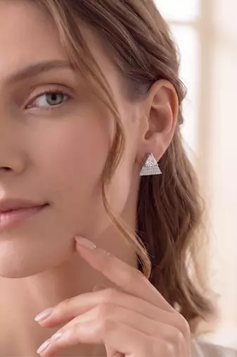 925 silver triangle sparkle stud earrings for women