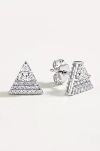 925 silver triangle sparkle stud earrings for women
