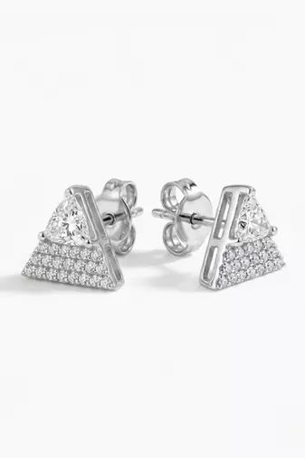 925 silver triangle sparkle stud earrings for women