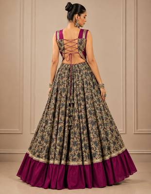 Wine Navratri Chanderi Lehenga with Real Mirror Work 4