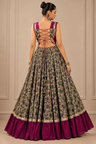 Wine Navratri Chanderi Lehenga with Real Mirror Work