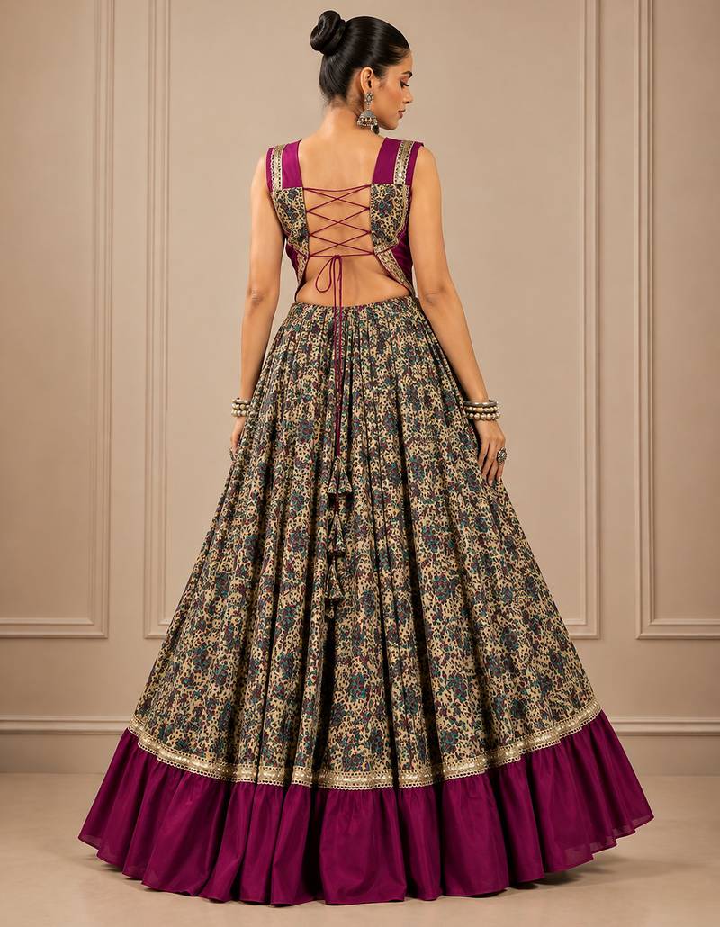 Wine Navratri Chanderi Lehenga with Real Mirror Work