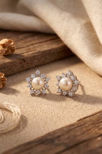 925 silver pearl flower stud earrings for women