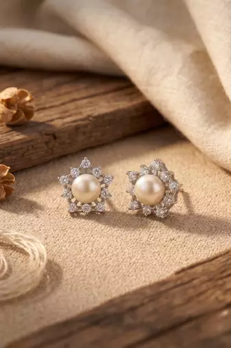 925 silver pearl flower stud earrings for women