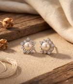 925 silver pearl flower stud earrings for women