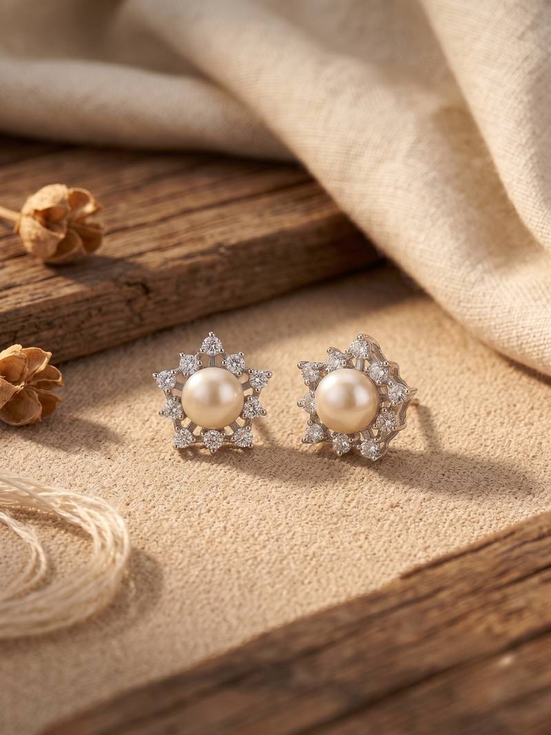 925 silver pearl flower stud earrings for women