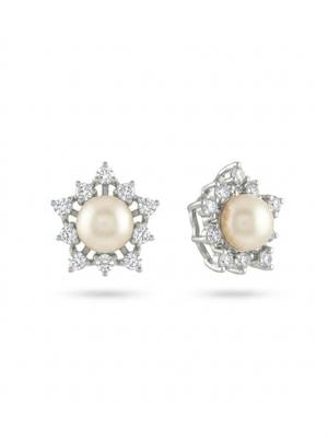 925 silver pearl flower stud earrings for women 2