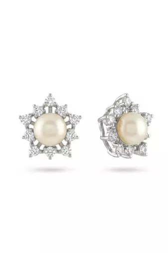 925 silver pearl flower stud earrings for women