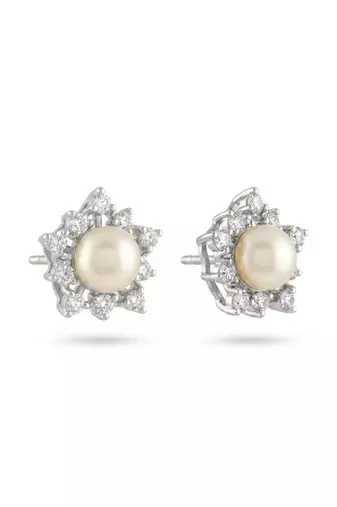 925 silver pearl flower stud earrings for women