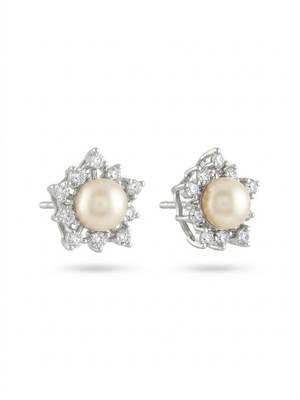 925 silver pearl flower stud earrings for women 4