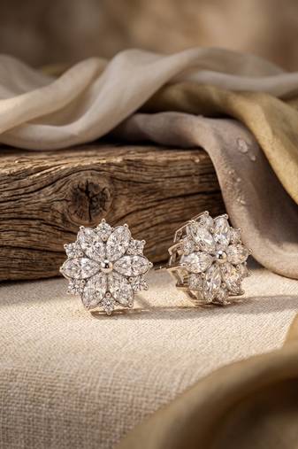 925 silver floral marquise stud earrings for women