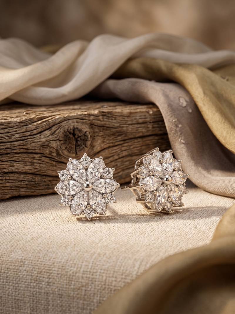 925 silver floral marquise stud earrings for women