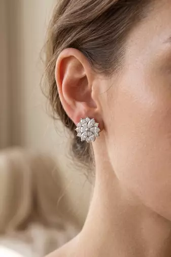 925 silver floral marquise stud earrings for women