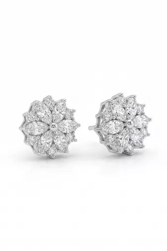 925 silver floral marquise stud earrings for women